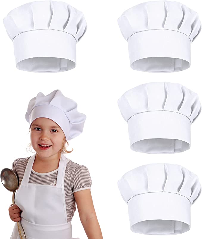 Baking Kitchen Kids - 4 Gorros de Chef Blancos para